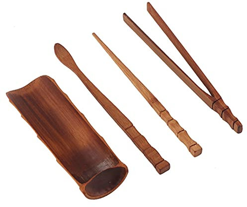 Wifehelper 4pcs Naturel Bambou thé Ensemble Chinois Classique thé Service Outil cérémonie du thé Accessoires Kongfu thé Ensemble Accessoires Outils