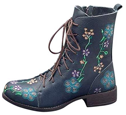 Stivali Donna Boot Bikers Boots Stivaletti Stivali Donna Moda Casual Tacchi Quadrati Scarpe Lunghe alla Caviglia (39,Blu)
