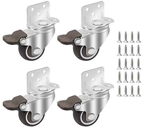 DBREAKS Lenkrollen Set 38MM, 4 Stücke Möbelrollen aus TPE, Transportrollen mit 20 Schrauben, Räder mit Bremse, Schwenkrollen mit L-Montageplatte, Gummirollen Geeignet für Krippen, Möbel, Blumenständer