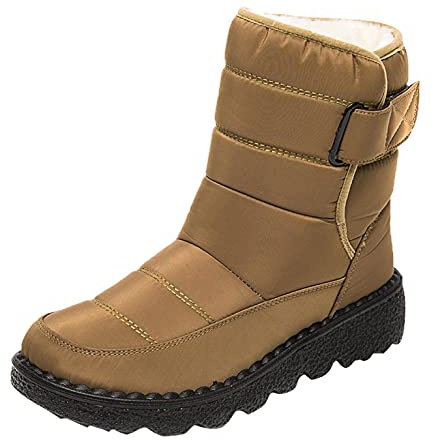 Hbeylia Winter Snow Boots For Women Men Unisex Waterproof Thermal Fleece Lining Anti Skid Mid Calf Boots Wedge Platform Warm Wool Fuzzy Ankle Booties Outdoor Work Camping Short Boots For Boys Girls