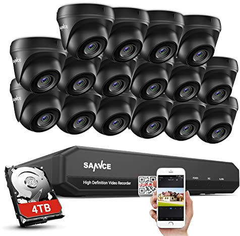SANNCE Kit de Cámaras de Seguridad 16CH DVR 1080P de Vigilancia,16 Cámaras de 2MP Sistema de Videovigilancia IP66 Impermeable Visión Nocturna (4TB)