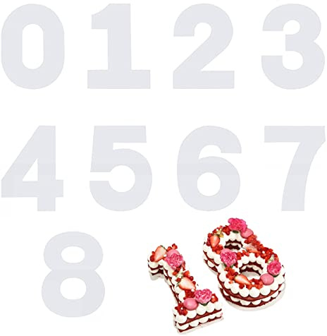 0-8 Number Cake Stencils Molds- 9PCS Large Number Cake Mould Cake Templates Cake Cutting Number Baking Tools for Birthday Anniversary Wedding Party Cake Making DIY (12inch/30cm)