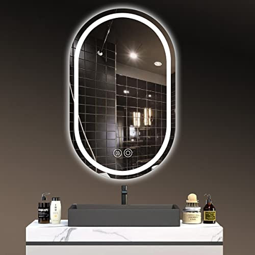 Panana Miroir de salle de bain étanche ovale lumineux à LED tactile/désembuage/dégradé de lumière, miroir anti-buée (ovale 50 cm x 70 cm)