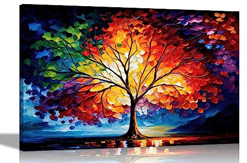 Artley Prints - Tree Of Life Modern Abstract Canvas Pictures for Living Room, Bedroom, Hallway, Kitchen or Office - Colourful Prints Large 76 x 50cm (30 x 20 inches)