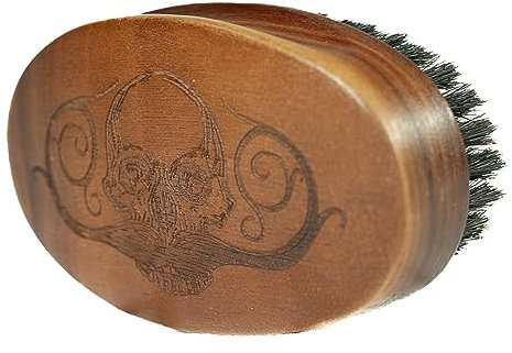 Spazzola da barba da uomo con 100% setole di cinghiale, spazzola ovale in legno stile militare per la cura di baffi e barba, strumento tascabile per peli del viso per barba spessa, grossolana e riccia