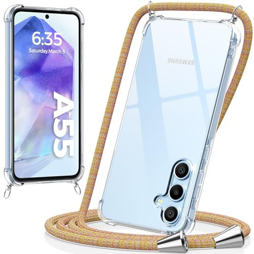 caslord Handyband für Samsung Galaxy A55 5G Hülle mit Band, Handyhülle für zum Umhängen, Necklace Hülle [Stoßfest] [Kameraschutz] [Längenverstellbar] -Rainbow