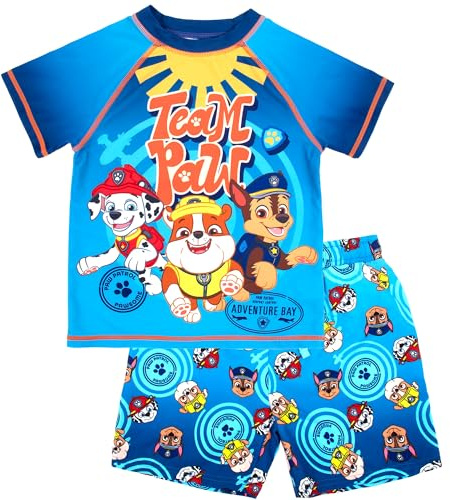Paw Patrol badset för pojkar 2-delat badshorts och t-shirt UV solskydd baddräkt för pojkar ålder 2-6, BLÅ, 2-3 År