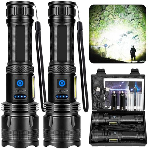 ZEUSFIRE Taschenlampe LED Aufladbar, 2 Stück 100.000 Lumen Extrem Helle Taschenlampe mit 7 Lichtmod & IPX7 Wasserdicht, Taktische Taschenlampen Für Camping, Wandern