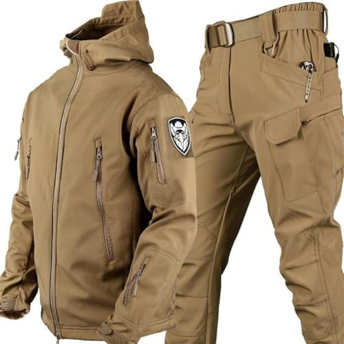 SAYEYBU Chaqueta Y Pantalones TáCticos para Hombre, Uniforme Militar De Caza ACU, Traje De 2 Piezas,Marrón,L