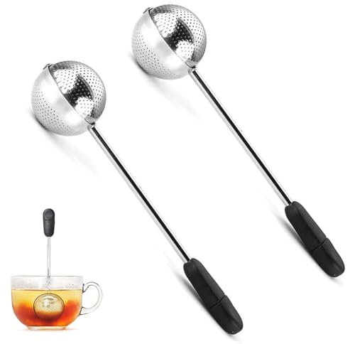 Infuseur boule à thé rotative (lot de 2) | Cuillère passoire à thé en acier inoxydable | Poignée ergonomique | Filtre à thé innovant et astucieux