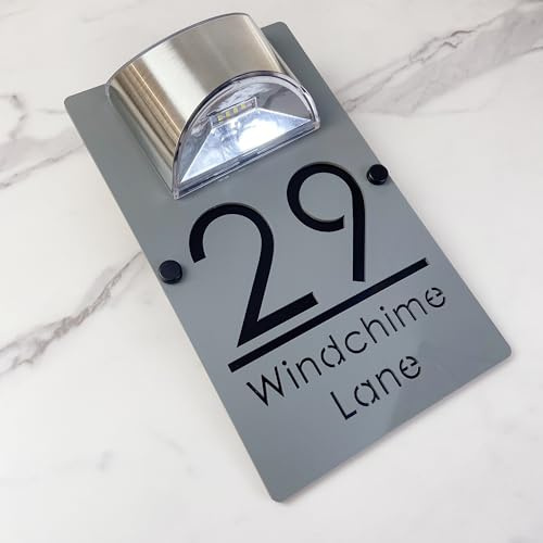 Plaque de numéro de porte personnalisée à LED alimentée par énergie solaire, plaque d'adresse 3D moderne découpée au laser, plaque de numéro de maison personnalisée étanche pour extérieur