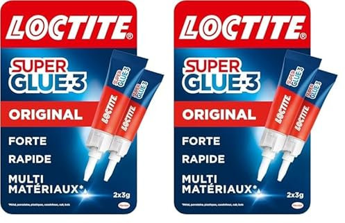 Loctite Super Glue-3 Original, colle forte et résistante de haute qualité, colle liquide tous matériaux, colle transparente à séchage rapide, 2 tubes 3 g (Lot de 2)