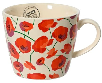 Decoris Tasse à thé en porcelaine de 8 cm - Avec anse et motif de coquelicots - Tasse à café en porcelaine - Tasse à café - Tasse à cacao en céramique - Rouge beige