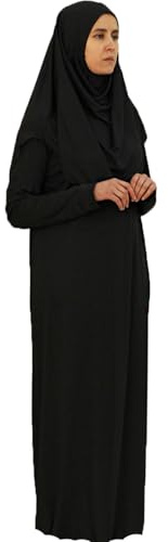 Safwa - Vestido de oración con hijab integrado – Abaya Mastour Jersey extensible – Traje islámico cómodo y opaco – Ideal Mezquita o Casa – Talla única 36-42 – Hecho en Egipto, Negro , Talla única