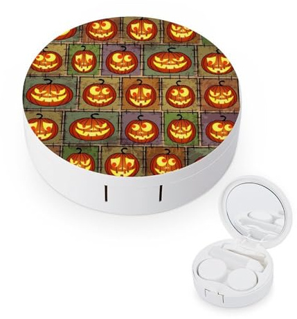 fkgvwo Contact Lens Container Halloween Pumpkin Travel Contact Lens Box with Mirror Tweezers Solution Bottle