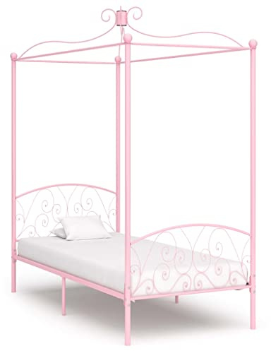 Kaloriko Himmelssäng-ram, rosa metall, 100 x 200 cm, robust säng för sovrum, elegant plattformssäng för vuxna