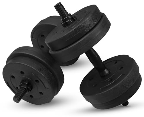 Fitby Hantelset 15 kg justerbar, 2 kortviktshantlar med 8 skivor, Svart | Hantlar för styrketräning hemma, stänger 32 cm, stjärnlås, för nybörjare och avancerade, kvinnor och män