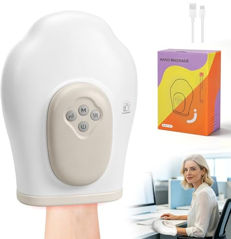 Massaggiatore Elettrico per Mani, 3 Modalità e 3 Livelli di Intensità, Riscaldamento e Compressione ad Aria, Massaggiatore manuale intelligente per l'artrite e la Sindrome del Tunnel Carpale