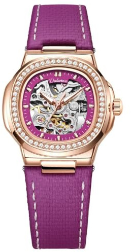 DAXIAOYU Dam urholkat skelett helautomatisk mekanisk klocka mode diamant inlagd infattning klocka lysande vattentät elegant lyxig armbandsur