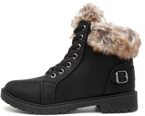 Lilley Womens Black Faux Fur Lace Up Ankle Boot - Size 7 UK - Black