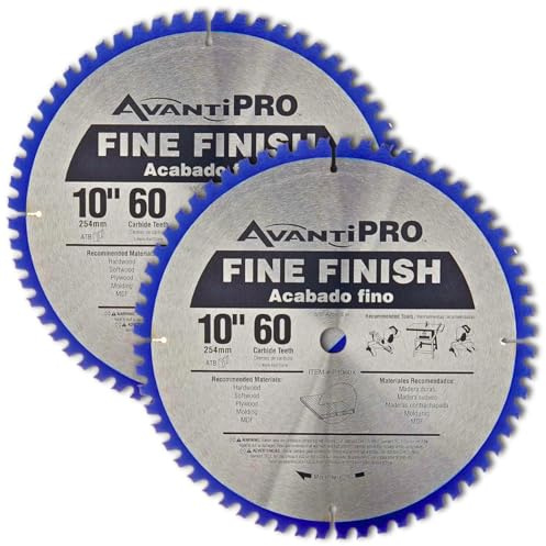 AvantiPro by Freud Fine Finish Saw Blades with Carbide-Tipped Teeth - Ideal for Precision Cutting for DIYers and Professionals - 10, 60-Tooth, Max RPM 6000-2-Pack - P106060PP