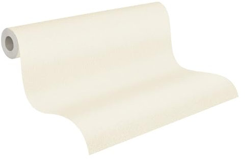 A.S. Création Carta da parati in tessuto non tessuto Avenzio, tinta unita, 10,05 m x 0,53 m, crema, 958721 95872-1
