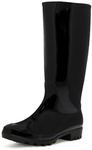 Polar Boot Women’s Waterproof Wellington Boots - Tall Rubber Rain Wellies with Slip-Resistant Sole - Durable Outdoor Festival & Garden Footwear - Black Gloss - UK6/EU39