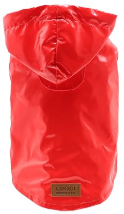 Croci Raindrop Cherry - Impermeabile per cani taglia piccola e media, cappotto antivento, giubbotto con cappuccio e foro per guinzaglio, colore Rosso, taglia 30 cm