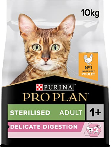 PURINA PRO PLAN | Adult DELICATE DIGESTION | Aliment Complet pour Chat Adulte Stérilisé | Favorise un système digestif sain | Croquettes | Au Poulet | Sac | 10Kg