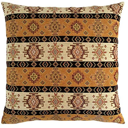 pillowerus 55,9 x 55,9 cm große Wurfkissenbezüge senfgelb und cremefarbenes Kelim-Muster – dekorative Diwan-Kissen, Boho-Zimmerdekoration für Couch, böhmische Outdoor-Fall für Fenstersitz, für Sofa