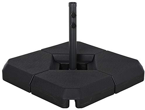 Outsunny Base per Ombrellone da Giardino in HDPE, Basamento per Ombrellone, Supporto per Ombrelloni 48mm, Riempibile con 60 kg di Acqua e 72 kg di Sabbia, 80x80x56cm, Nero