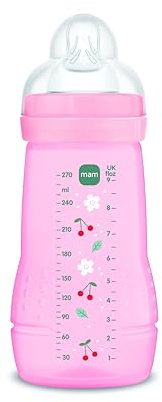 MAM Biberón, 2-4 Meses, 270ml, con Tetina 2 de Flujo Medio de Silicona de Fácil Aceptación, Fácil de Sostener, Fácil de Limpiar, MAM Easy Active, Rosa Brillante, Pack de 1ud