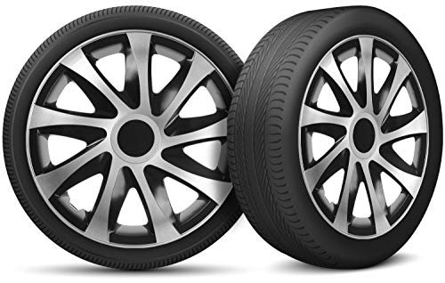 Radkappen 14 Zoll Radzierblenden 4er Set passend für alle Stahlfelgen - Einstellbarer Sicherungsring - Schwarz Silber