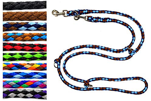 Hundeleine große Hunde bis 80 Kg Doppelleine Jumbo 2,40m / 2,80m / 3,50m / 5m verstellbar Übungsleine/Führleine sehr stabil (2,40m 3fach verstellbar, Afrika (Marineblau-Hellblau-Braun))