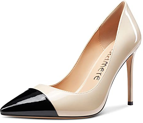 Castamere Scarpe col Tacco Donna Moda High Heels Pumps Tacco a Spillo 10CM Beige Nero Scarpe EU 41.5