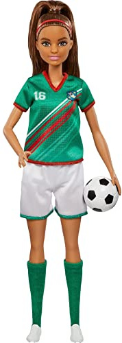 Barbie Soccer Doll, Brunette Ponytail, Colorful #16 Uniform, Soccer Ball, Cleats, Tall Socks, Great Sports-Inspired Gift for Ages 3 and Up
