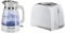 Russell Hobbs 26081 Classic Glass Kettle White & 26060 2 Slice Toaster - Contemporary Honeycomb Design with Extra Wide Slots and High Lift Feature, White