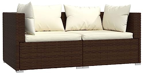 vidaXL Sofá con Cojines, Asiento Impermeable con Respaldo, Sofá Modular, Mueble para Jardín Patio Hogar, Ratán Sintético Marrón 2 Plazas