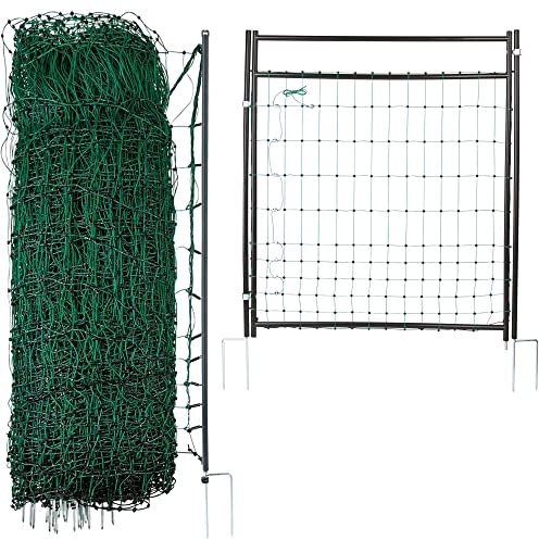 Agrarzone Edition Geflügelnetz PREMIUM mit Tür 25m x 106cm | Innovative Premium Pfähle mit Doppelspitze | Hühnerzaun extrem stabil & standfest | Mit Weidetor für Zugang Geflügelzaun Weidezaun