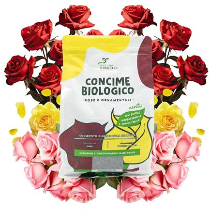 NaturaOrganica | Concime Biologico per Rose e Fiori Ornamentali 980 Gr Fertilizzante Naturale Specifico per Rose in Terra o Vaso Concime Granulare per la Fioritura di Rose e Fiori