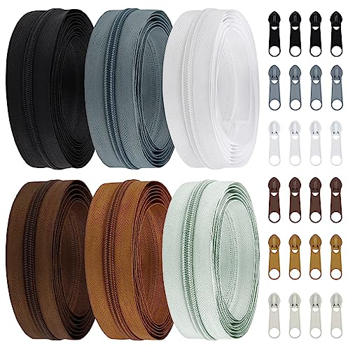 DOITEM 5# Zippers 12 m Nylon Endless Zip Set with Slider and Zip for Sewing and Crafts (6 Colors)