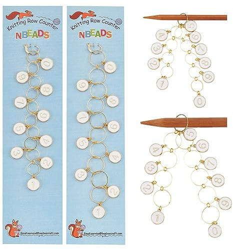NBEADS 2Pcs 2 Sizes Flat Round Charm Knitting Row Counter Chains, Numbers from 1 to 10 Alloy Enamel Charms Stitch Marker for Knitting Crochet Tracking Project Progress, White (up to 10mm/14mm)