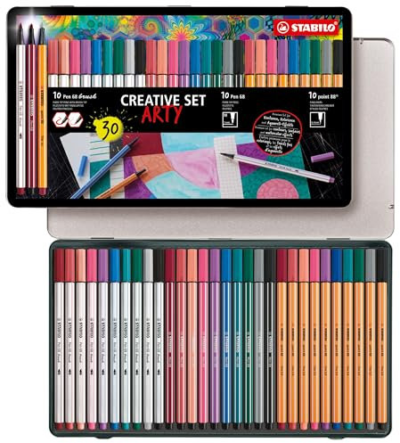 STABILO - Stifte-Set - Creative Set - ARTY - 30er Metalletui - Premium-Filzstifte mit Pinselspitze, Premium-Filzstifte & Fineliner