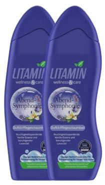 2er Pack LITAMIN Abendsymphonie Duft-Pflegeschaumbad (2 x 750ml) - mit Lavendel & Vanille-Essenz reinigt sanft und enthält keine Mikroplastikpartikel, ist paraben- und silikonfrei