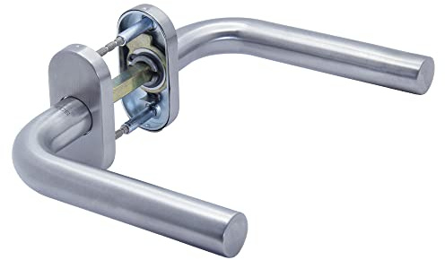 APECS, maniglie per porta a rosetta ovale in acciaio inox per porta d'ingresso e porte interne, maniglia a pressione modello L, H-0901