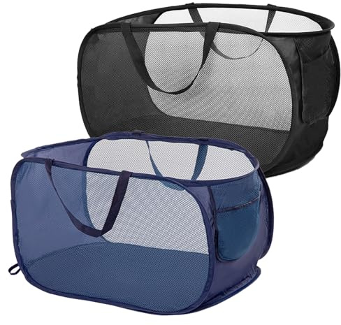 Cesto para la colada, plegable, grande, 36 x 36 x 58 cm, plegable, con asa, red de panal transpirable, cesta plegable para casa, camping y viajes