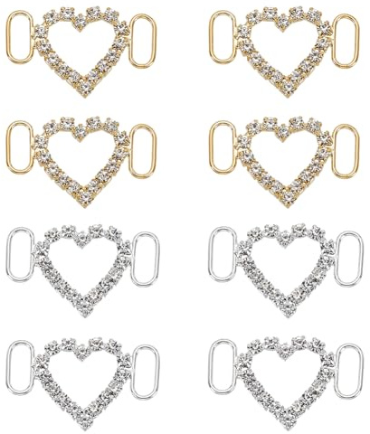 HOBBIESAY 2 Colori 8Pcs Lacci Fascini a Forma di Cuore per Scarpe Da Ginnastica - Gioielli Oro Argento Strass Clip Bling Decorazione per Donne Casual Accessori