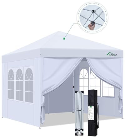 Acepic One-Touch Tonnelle de Jardin Exterieur 3x3, Tonnelle Pliante Imperméable avec 4 Côtés, Hauteur Ajustable, Protection UV, Tonnelle Pliante 3x3m pour Jardin, Fête, Camping(Blanc)