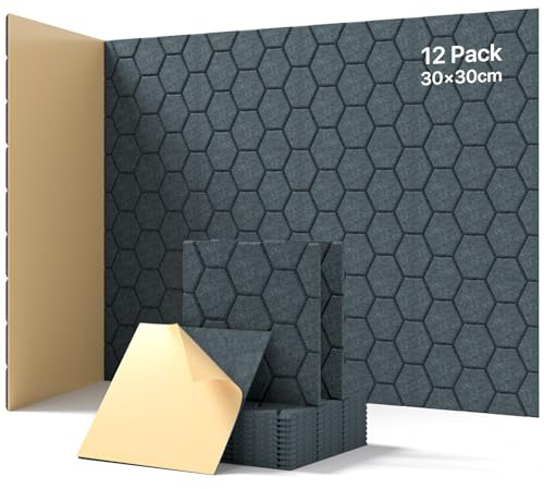 Soundsbay Akustikpaneele Selbstklebend Wabe 12 Stück Dunkelgrau 30x30x0.9cm