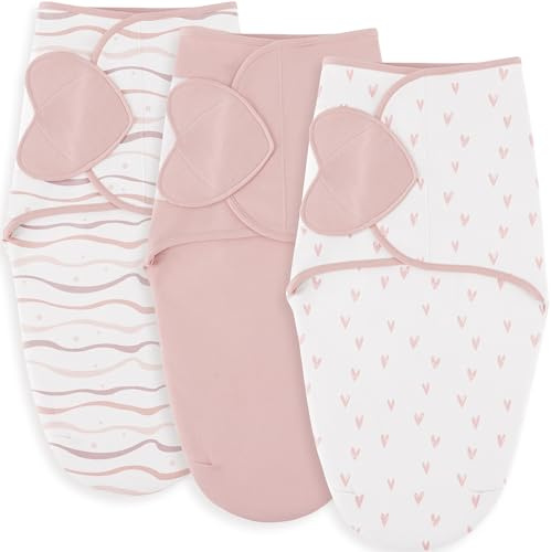 Susurration Swaddle Blanket for Newborns - Baby Sleeping Bag, Tearble Silent Hook&Loop, 3 Pack Breathable and Durable Unisex Swaddle Sleep Sack 0-6 Months, Improve Sleep & Calms Startle Reflex (Pink)